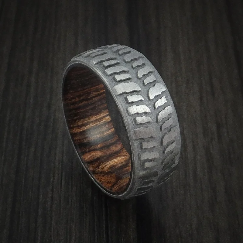 Titanium Mud Tread Tire Men's Ring with Ziricote Hardwood Sleeve Custom Made