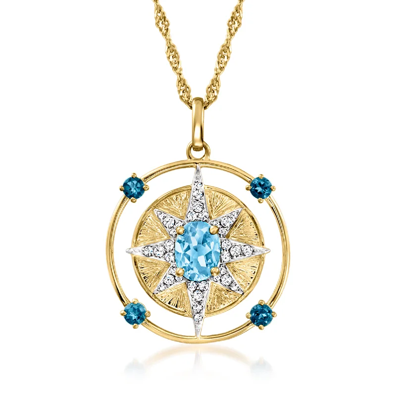 Onyx stone necklaces-Ross-Simons Blue and White Topaz North Star Pendant Necklace in 18kt Gold Over Sterling