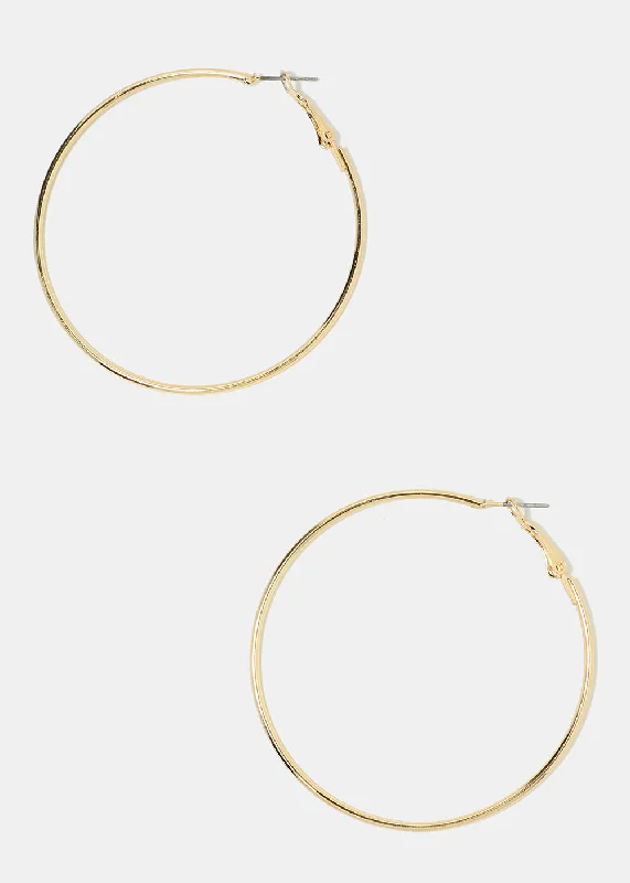 Thin pearl rings-Half moon earrings-60MM Gold Metal Hoop Earrings