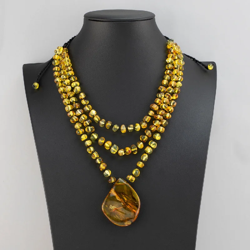 Textured disc necklaces-Large Amber Multi-Strand Statement Necklace