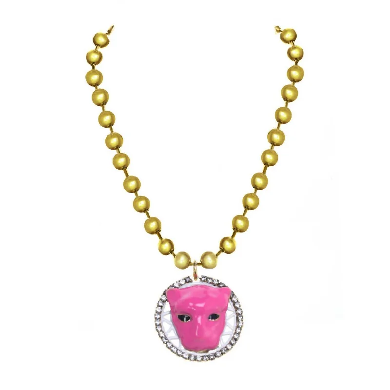 Coiled wire necklaces-Antique Gold Plated Pop Chain Necklace In Pink