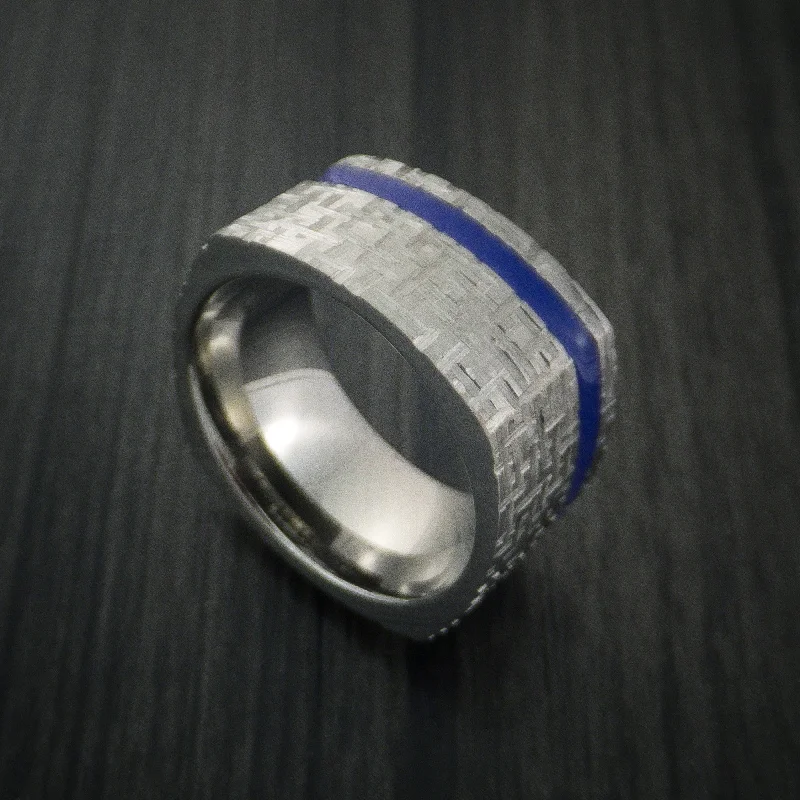 Square Titanium Men's Ring Modern Design Band Custom Made with Color Inlay