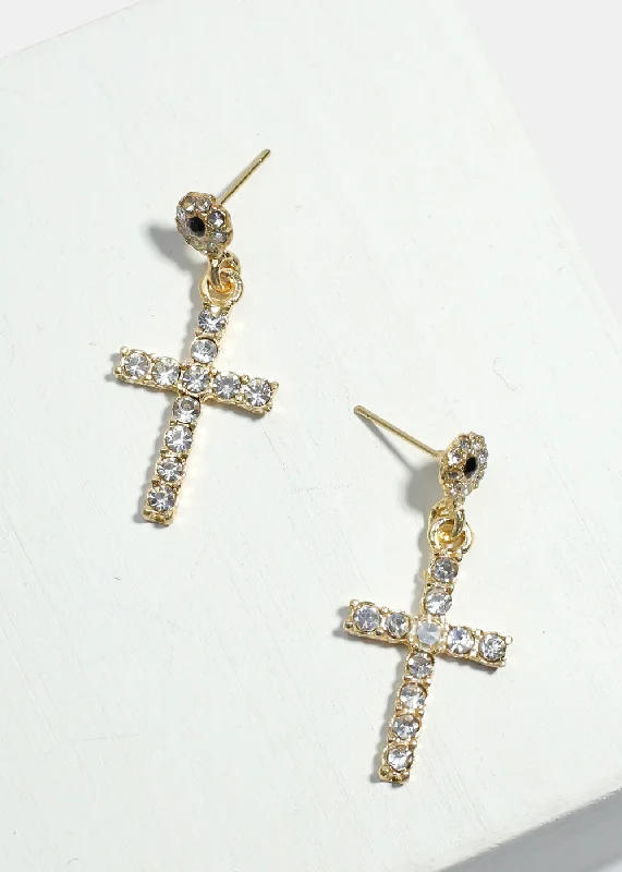 Light clay rings-Fine heart earrings-Rhinestone-Studded Cross Dangle Earrings