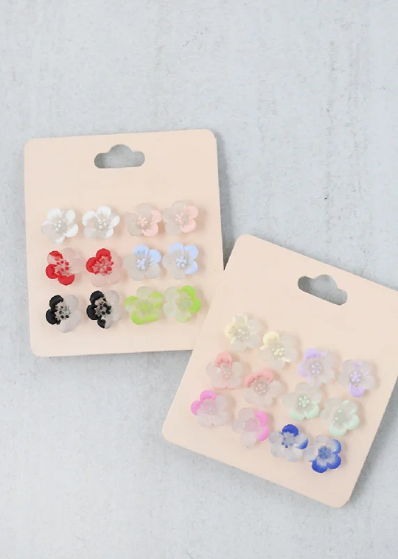 Thin rose earrings-Tide shape earrings-Glow in the Dark Earrings - 6 Pair Hibiscus