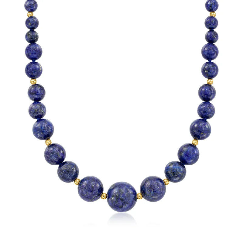 Victorian style necklaces-Ross-Simons 6-13mm Lapis Bead Graduated Necklace With 14kt Yellow Gold