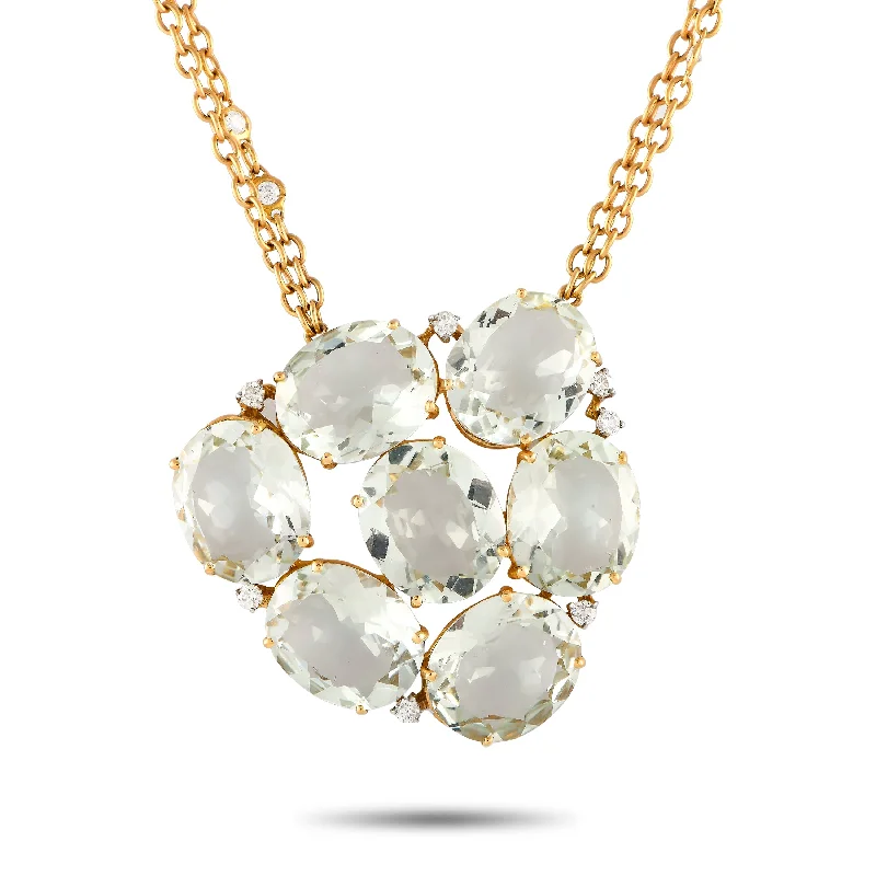 Soft cord necklaces-Casato 18K Yellow Gold 0.30ct Diamond and Prasiolite Pendant Necklace 200516