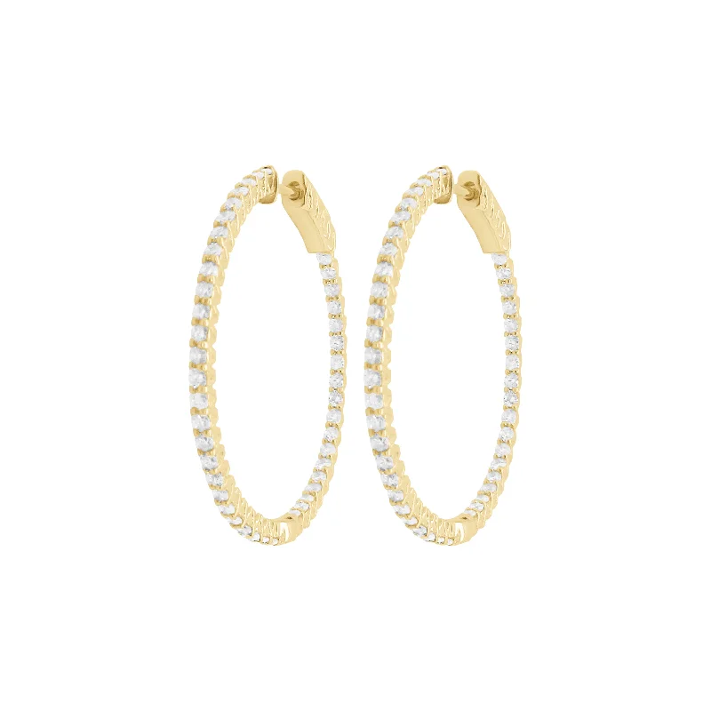 Thick tier earrings-Hawk feather earrings-14K GOLD DIAMOND 1.11 CT CLASSIC DIAMOND HOOPS