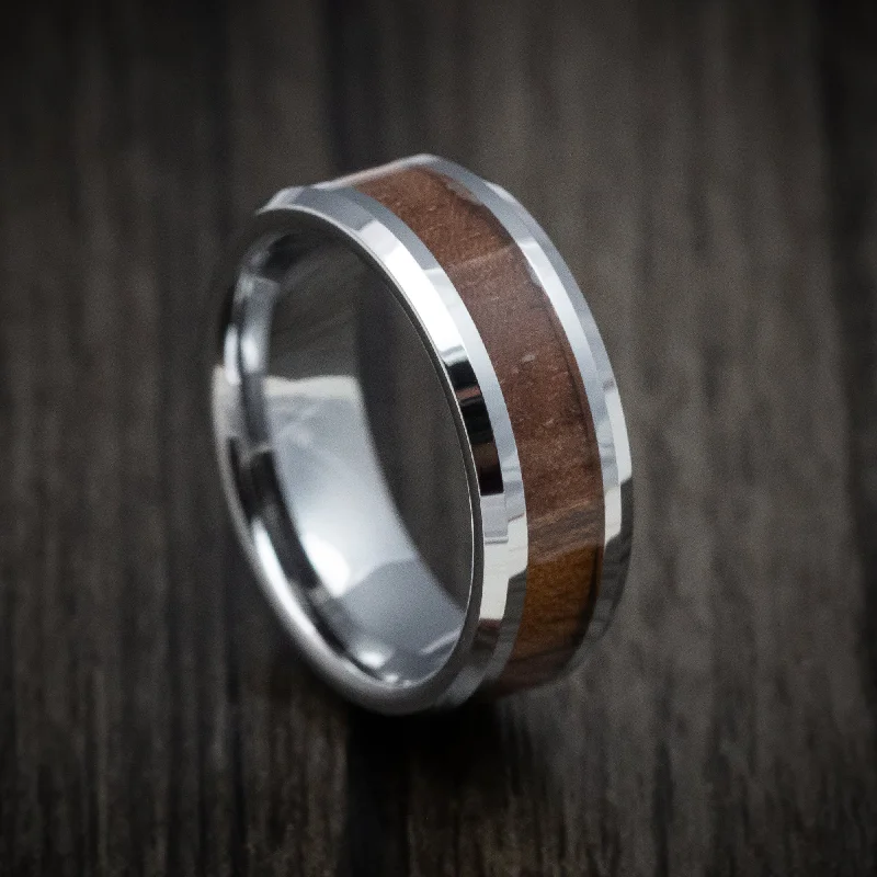 Tungsten Men's Ring with Mahogany Wood Inlay Custom Made Band