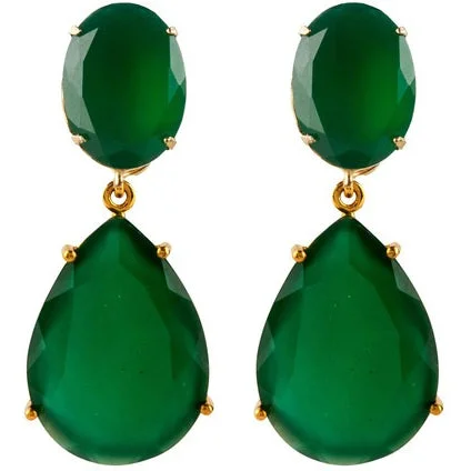 Zodiac theme rings-Glossy enamel earrings-Green Onyx Drops