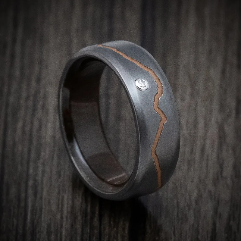 Black Titanium Diamond Men's Ring With Custom Mountain Milling And Hardwood Interior Sleeve Custom Made