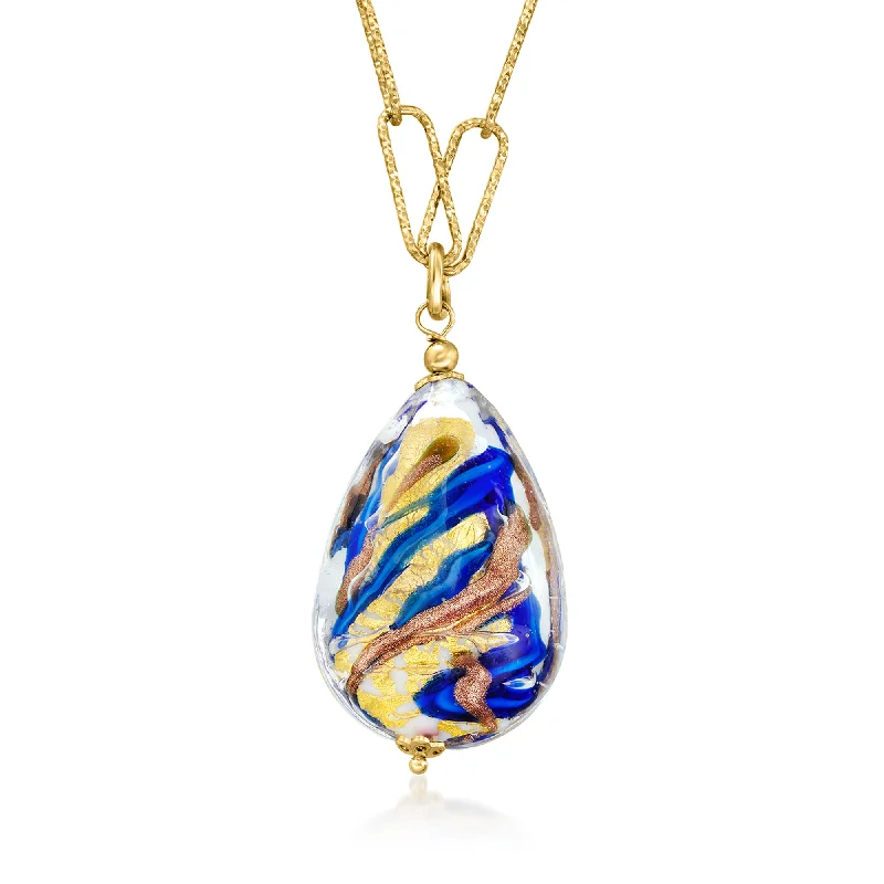 Fine bead necklaces-Ross-Simons Italian Multicolored Murano Glass Teardrop Paper Clip Link Necklace in 18kt Gold Over Sterling