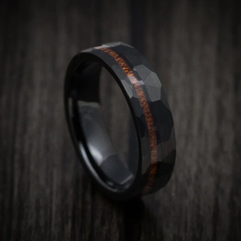 Black Tungsten Men's Ring with Koa Wood Inlay Custom Made Band