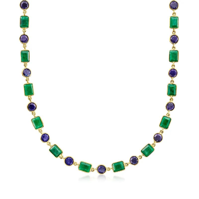 Sapphire pendant necklaces-Ross-Simons Emerald and Sapphire Necklace in 18kt Gold Over Sterling