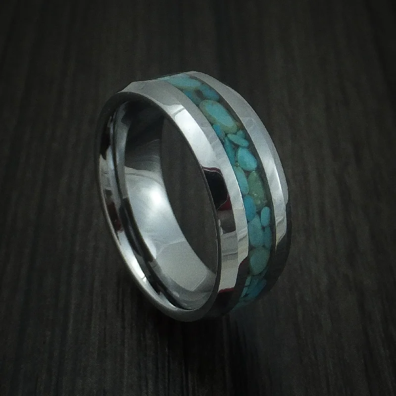 Tungsten Band with Turquoise Inlay Custom Made Men's Ring