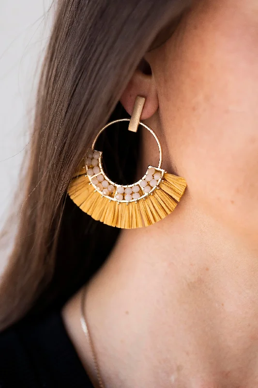 Glossy stud earrings-Dual-tone earrings-Jackie Raffia Post Back Hoops | Circle Design With Crystal Details | Brushed Brass Fall Earrings