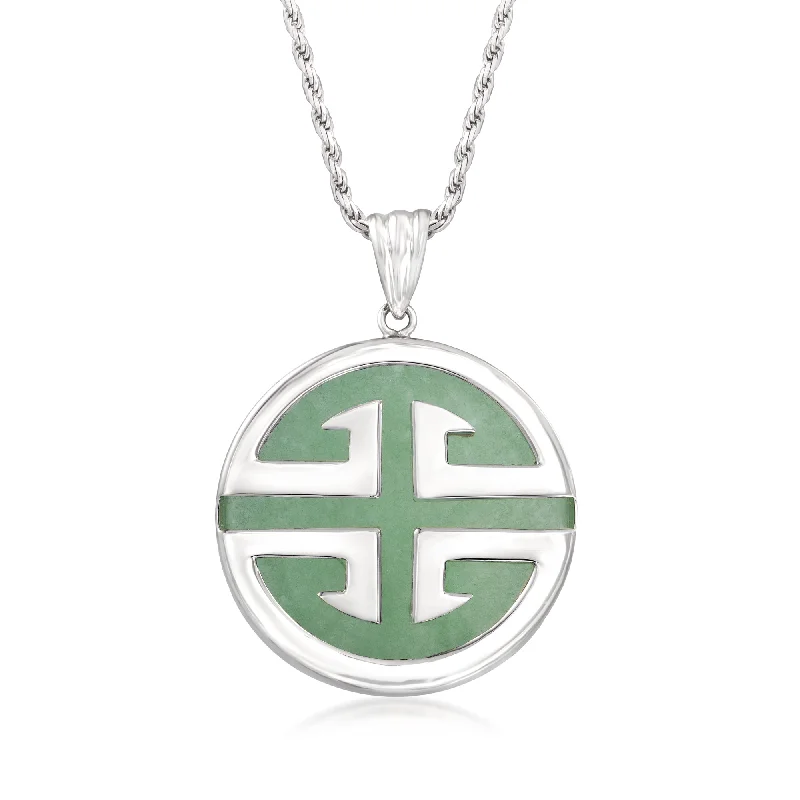 Sea wave necklaces-Ross-Simons Jade "Longevity" Pendant Necklace in Sterling Silver