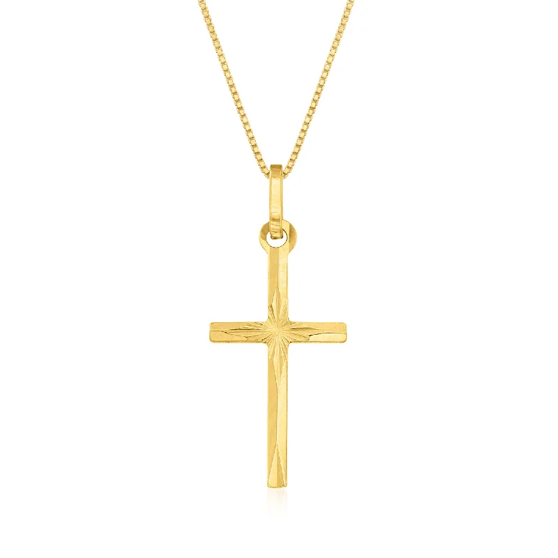 Leaf design necklaces-Ross-Simons Italian 18kt Yellow Gold Diamond-Cut Cross Pendant Necklace