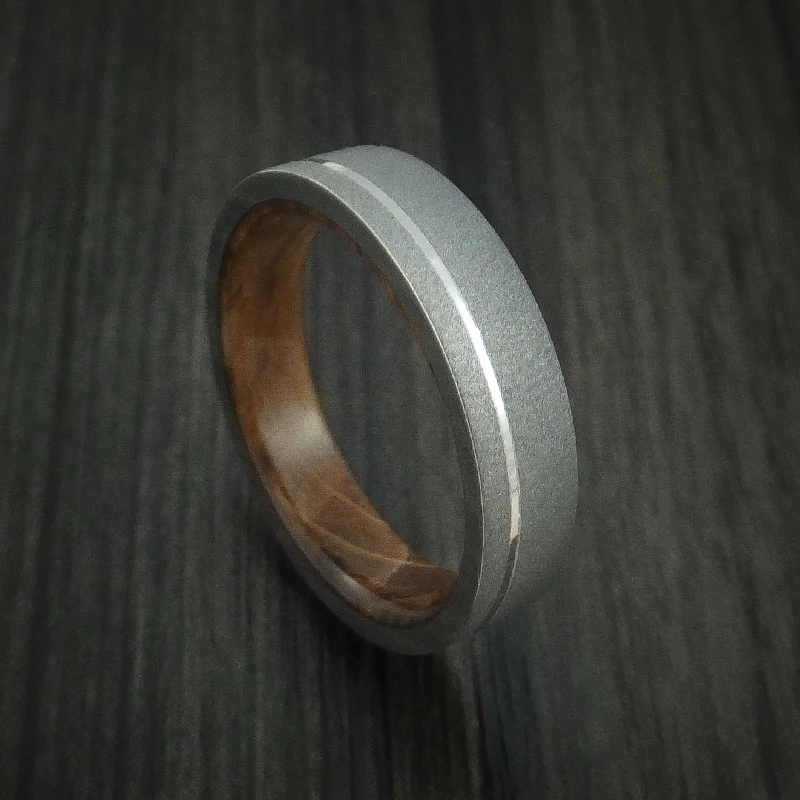 Titanium Men's Ring with Platinum Inlay and Whiskey Barrel Wood Sleeve