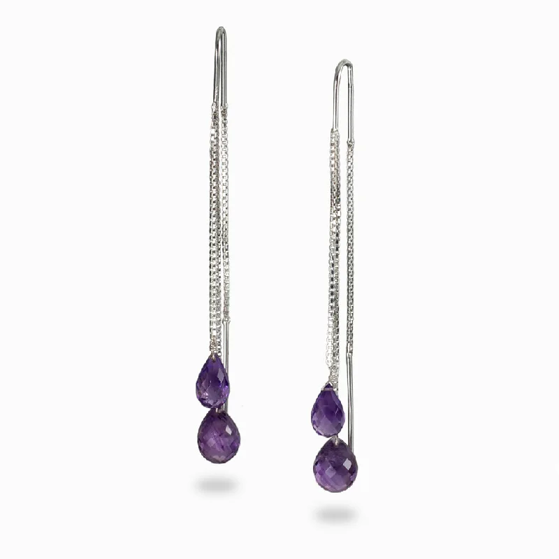 Dual alloy rings-Gem-woven earrings-Amethyst Drop Earrings