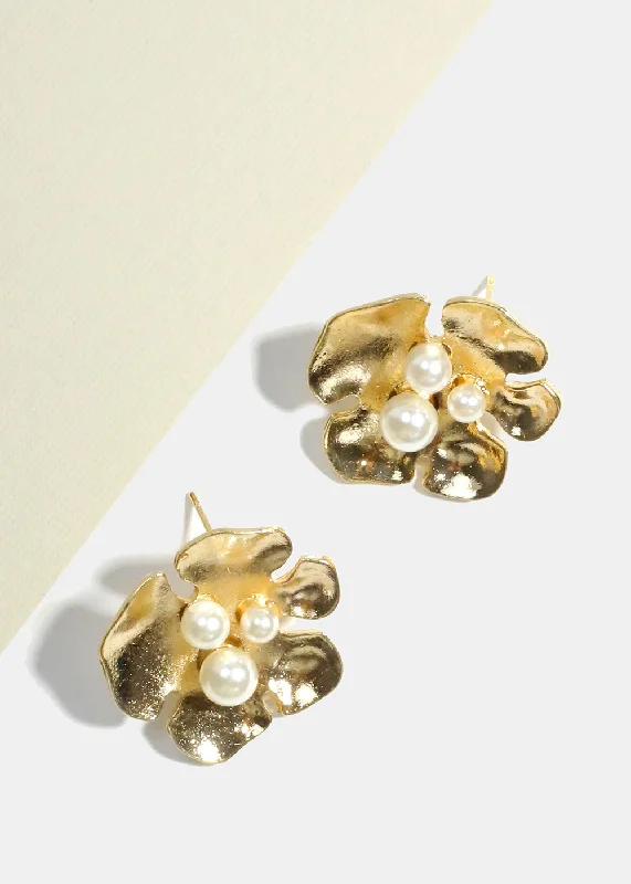 Tide style rings-Coiled wire earrings-Flower with Pearl Earrings