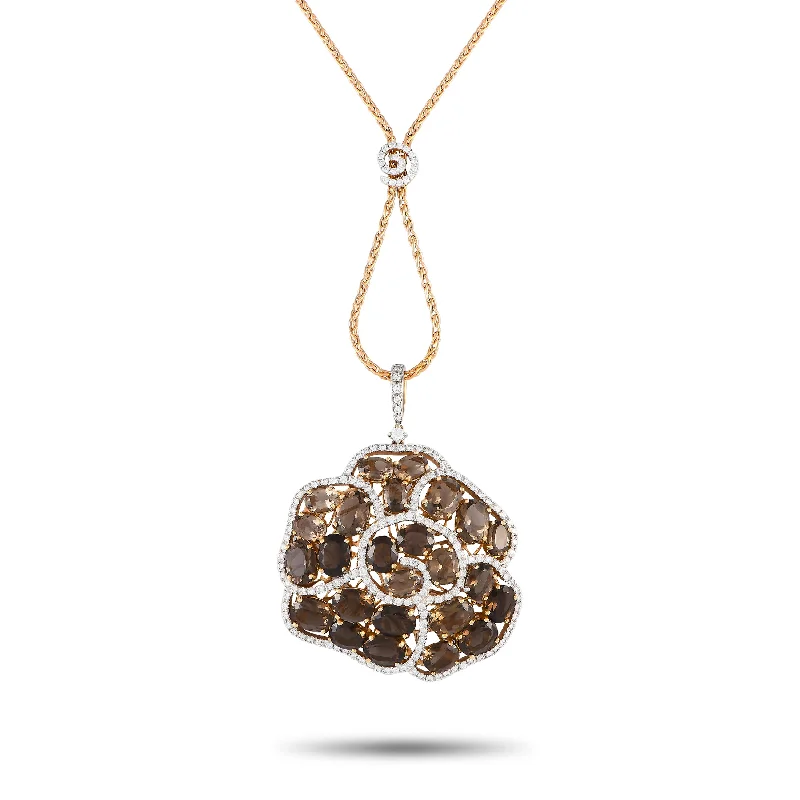 Small gem necklaces-Casato 18K Rose Gold 1.57ct Diamond and Smoky Quartz Pendant Necklace 200495