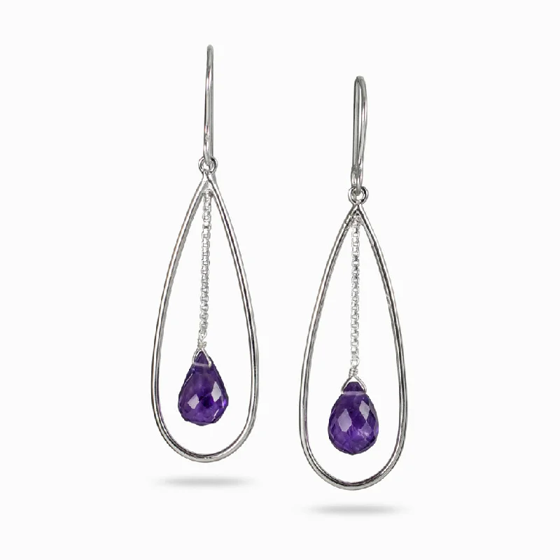 Hand-sleek rings-Glossy shine earrings-Amethyst Drop Earrings