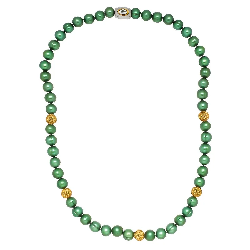 Emerald drop necklaces-Green Bay Packer Pearl & Crystal Necklace In One Color