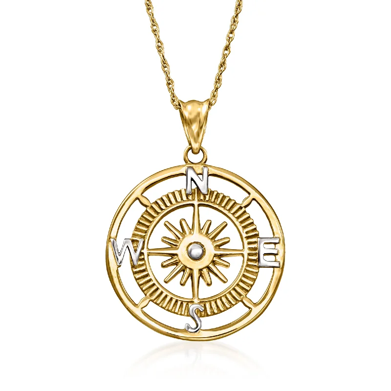 Emerald drop necklaces-Ross-Simons 14kt Yellow Gold Compass Pendant Necklace