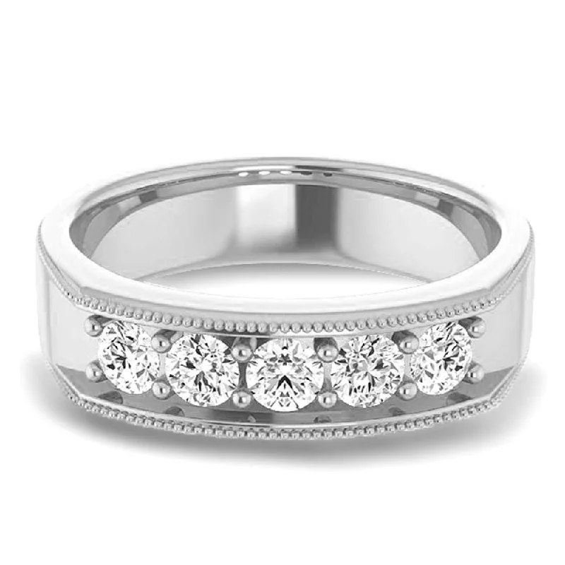 1.0 ctw Round Diamond Milgrain Accent Men's Ring