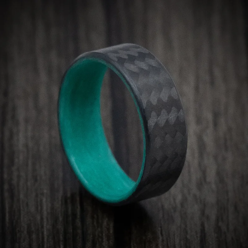 Carbon Fiber Men's Ring with Teal Glow Sleeve