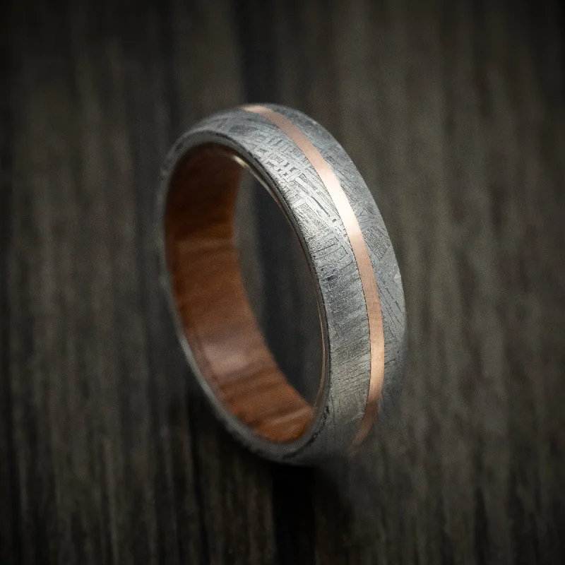 Gibeon Meteorite Men's Ring with 14K Gold Inlay and Wood Sleeve