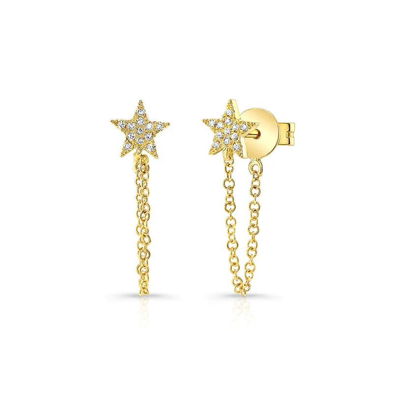 Cedar wood earrings-Vivid gem earrings-14K GOLD DIAMOND JOELLE STAR STUDS