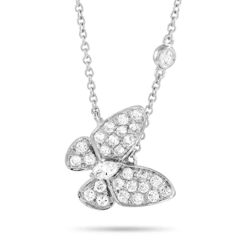 Leaf design necklaces-LB Exclusive 18K White Gold 0.72 ct Diamond Butterfly Necklace