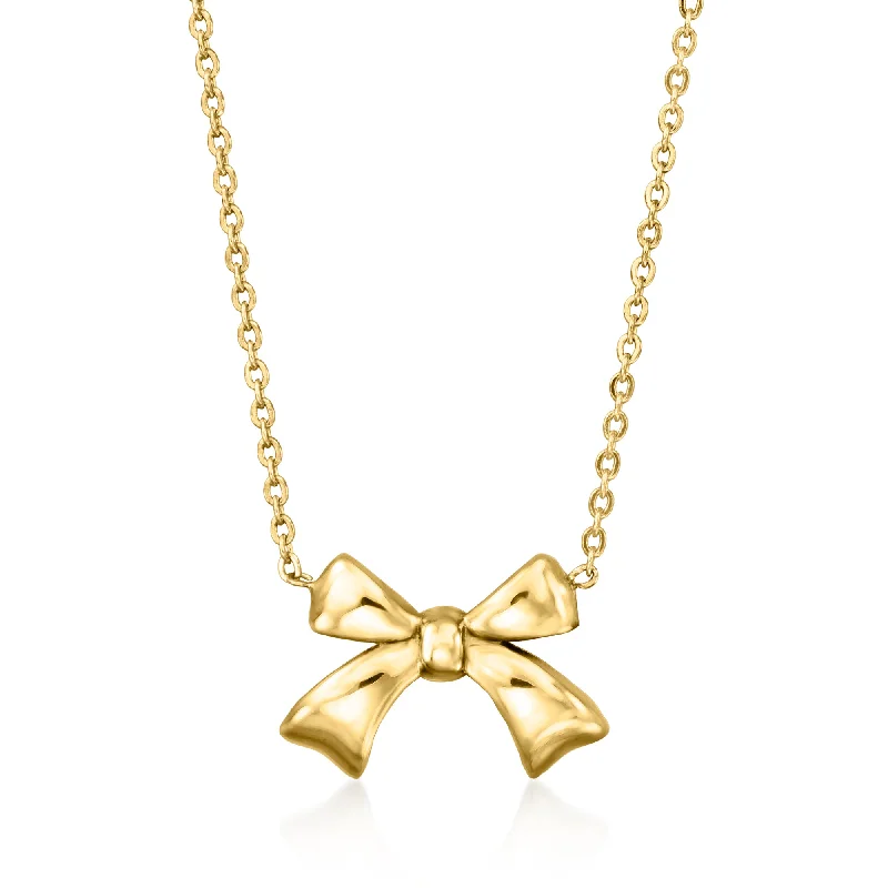 Spirit eye necklaces-RS Pure by Ross-Simons 14kt Yellow Gold Bow Necklace