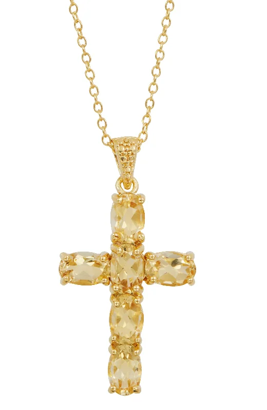 Angled design necklaces-18K GOLD OVER STERLING SILVER CROSS PENDANT NECKLACE