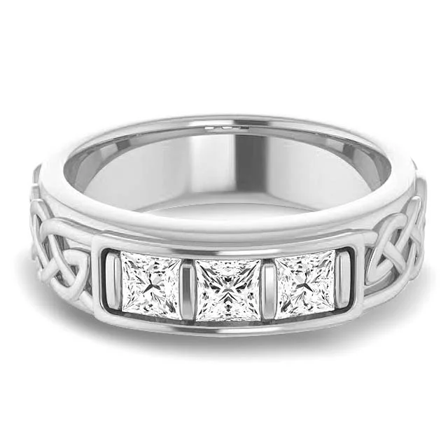 1.0 ctw Bar Set Princess Diamond Men's Ring Celtic Knot Design