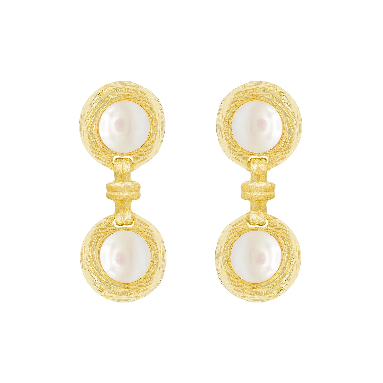 Glossy band rings-Tide shape earrings-Double Pearl