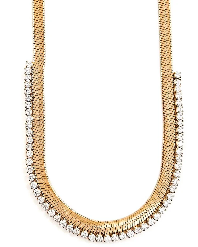 Slim choker necklaces-Women's Noni Crystal Snake Necklace In Gold