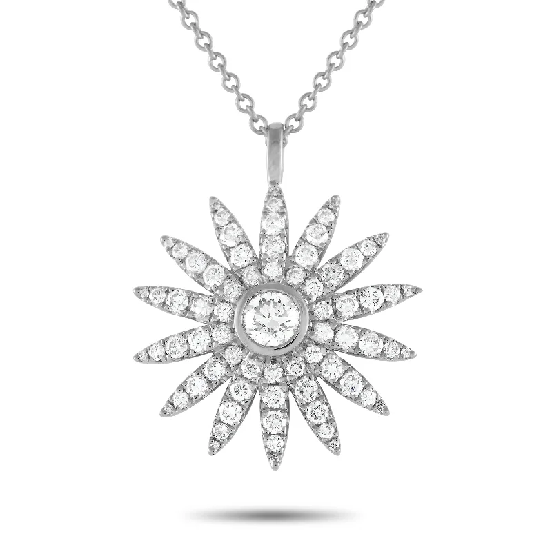 Agate stone necklaces-LB Exclusive 18K White Gold 1.80ct Diamond Sunflower Necklace ANK-17927