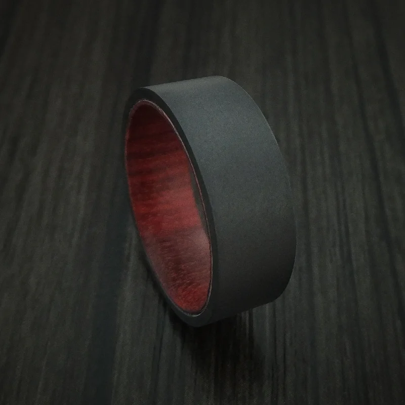 Black Zirconium Men's Ring with Hardwood Interior Sleeve Custom Made Band