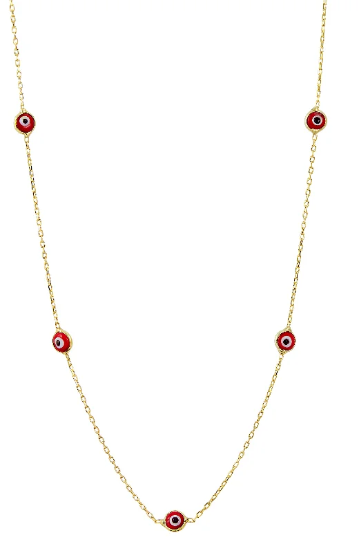 Aged silver necklaces-18K GOLD OVER STERLING SILVER RED EVIL EYE NECKLACE