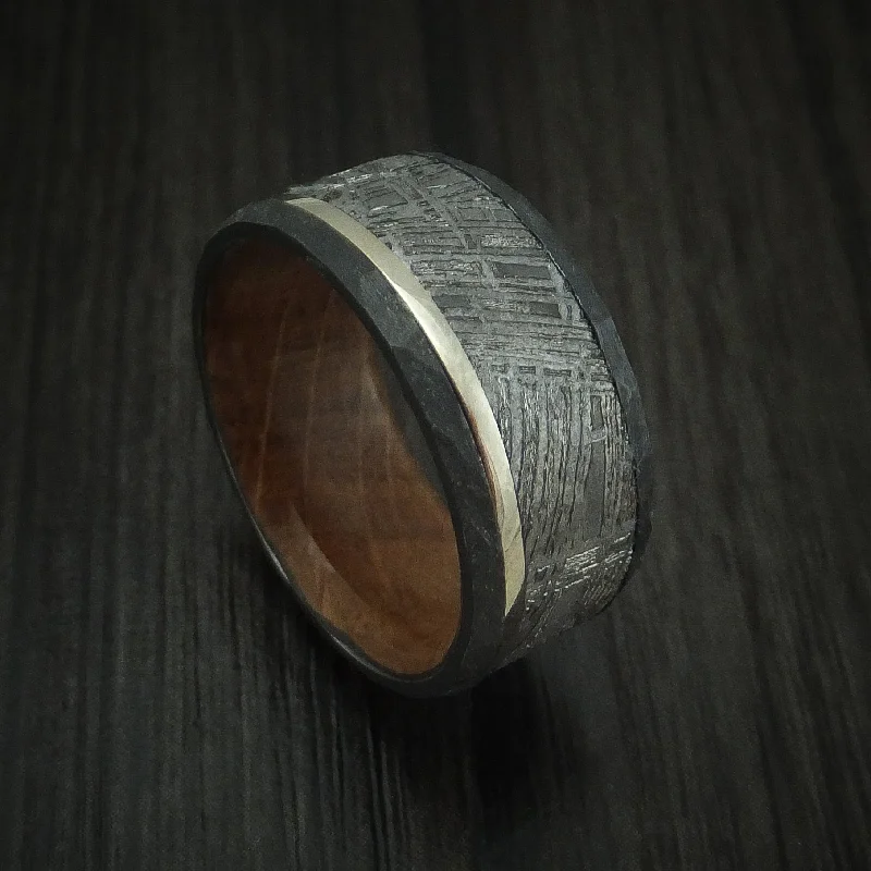 Black Zirconium and Meteorite Men's Ring with Platinum and Wood Sleeve Custom Made