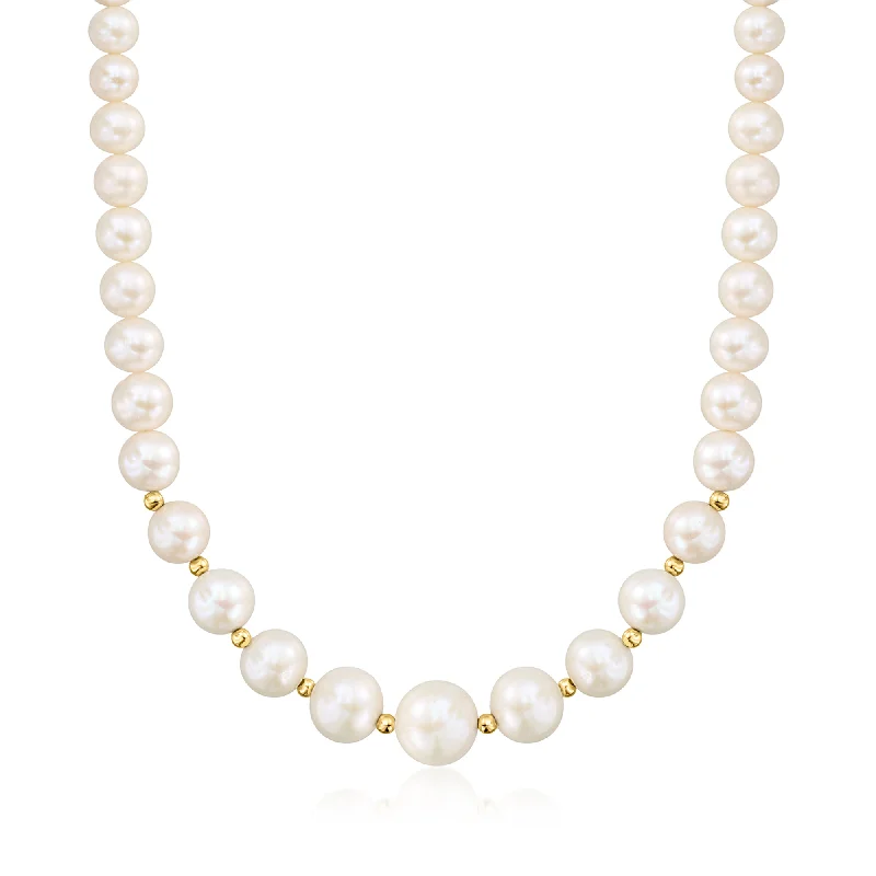 Shiny crystal necklaces-Ross-Simons 6-12.5mm Graduated Cultured Pearl Necklace in 14kt Yellow Gold