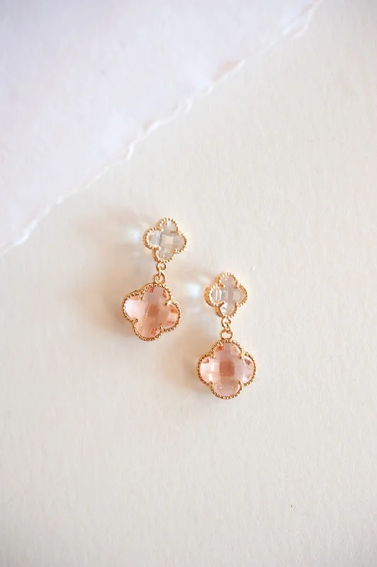 Dual-tone earrings-Thin hoop earrings-Angie Dainty Clover Earrings | Floral Gold Detailed Dangle Stud