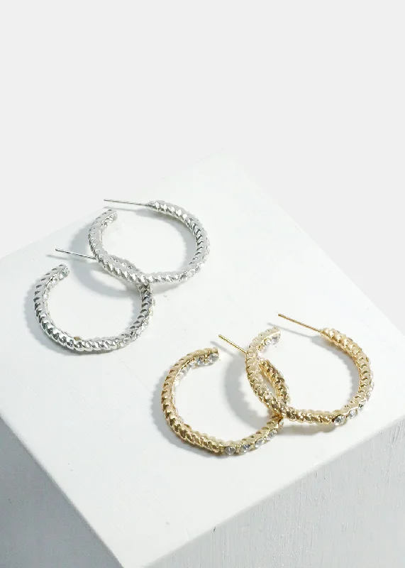 Victorian style rings-Thin hoop earrings-Sparkly Ridged Hoop Earrings