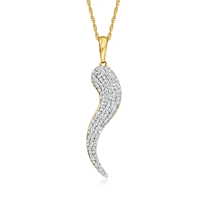 Yarn tassel necklaces-Ross-Simons Pave Diamond Italian Horn Pendant Necklace in 18kt Gold Over Sterling