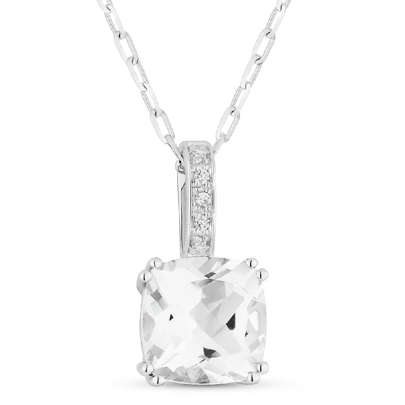 Fine bead necklaces-1.72Ct White Topaz 16"pendant Necklace In 14K White Gold