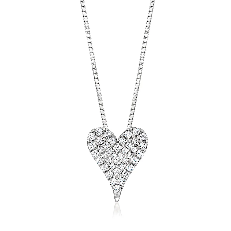 Parent birthstone necklaces-RS Pure by Ross-Simons Pave Diamond Heart Necklace in Sterling Silver