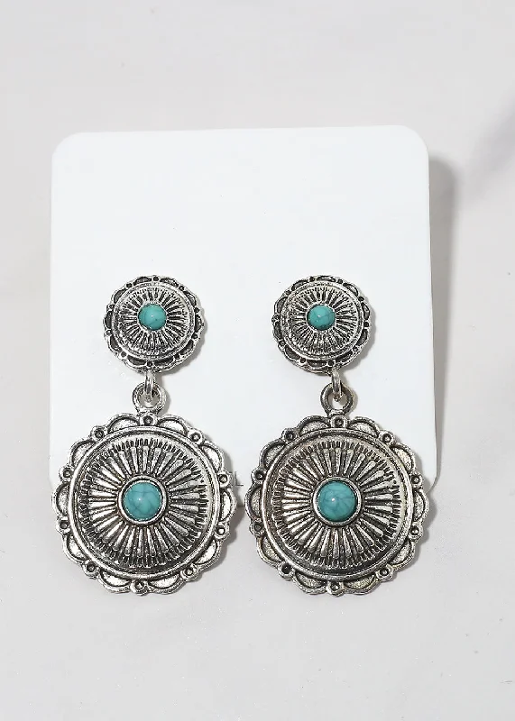 Spirit eye rings-Turquoise stone earrings-Turquoise Circle Drop Earrings