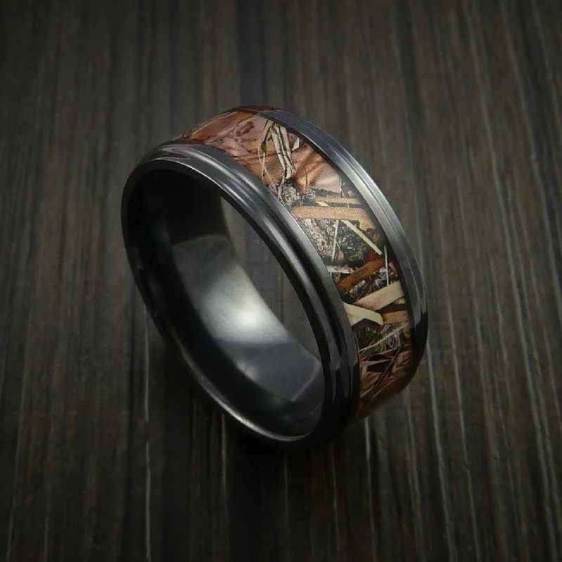 Black Zirconium Men's Ring with Camo Inlay Custom Made Wedding Band